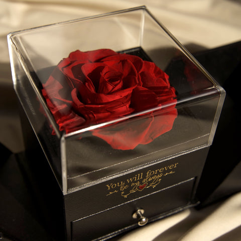 Real Preserved Rose Love Box with 2 pcs "Always" Love Reminder Bracelet (Rose lasts up to 5 years)