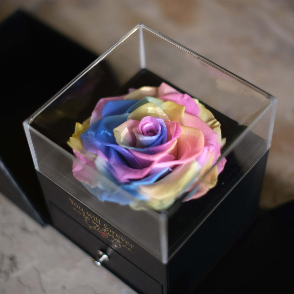 Real Preserved Rose Love Box with 2 pcs "Always" Love Reminder Bracelet (Rose lasts up to 5 years)