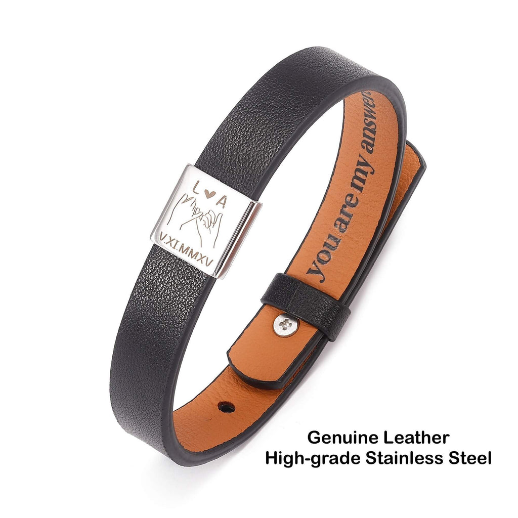 Promise Love Bracelet with Hidden Message - Personalized Genuine Leather Bracelet for Him
