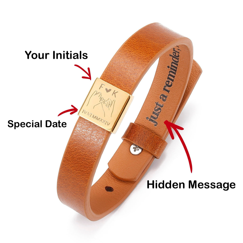 Promise Love Bracelet with Hidden Message - Personalized Genuine Leather Bracelet for Him