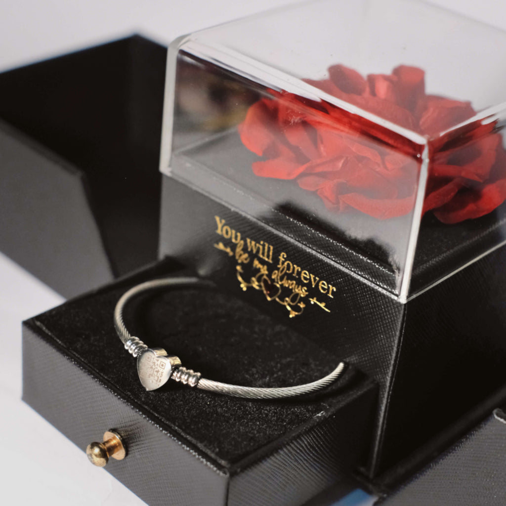Real Preserved Classic Red  Rose Love Box with Scannable QR Love Code