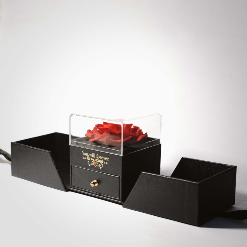 Real Preserved Rose Love Box with 2 pcs "Always" Love Reminder Bracelet (Rose lasts up to 5 years)