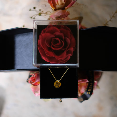 REAL Preserved Rose Love Box with QR Love Code Necklace (Rose lasts up to 5 years)